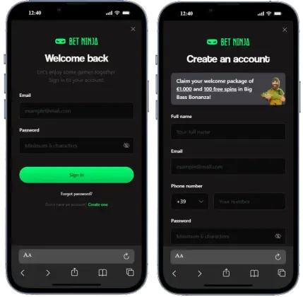Betninja registrering steg